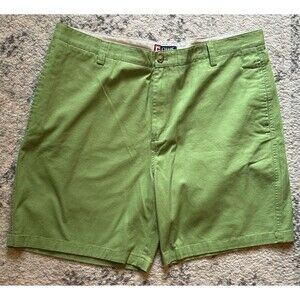 Chaps Men's Green Cotton Chino Shorts Flat Front Solid Zip Slash Pockets size 44